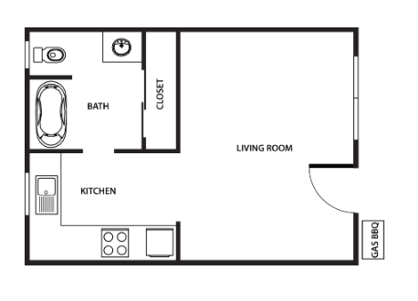Floor plan for studio, 1 bath, 368 sqft